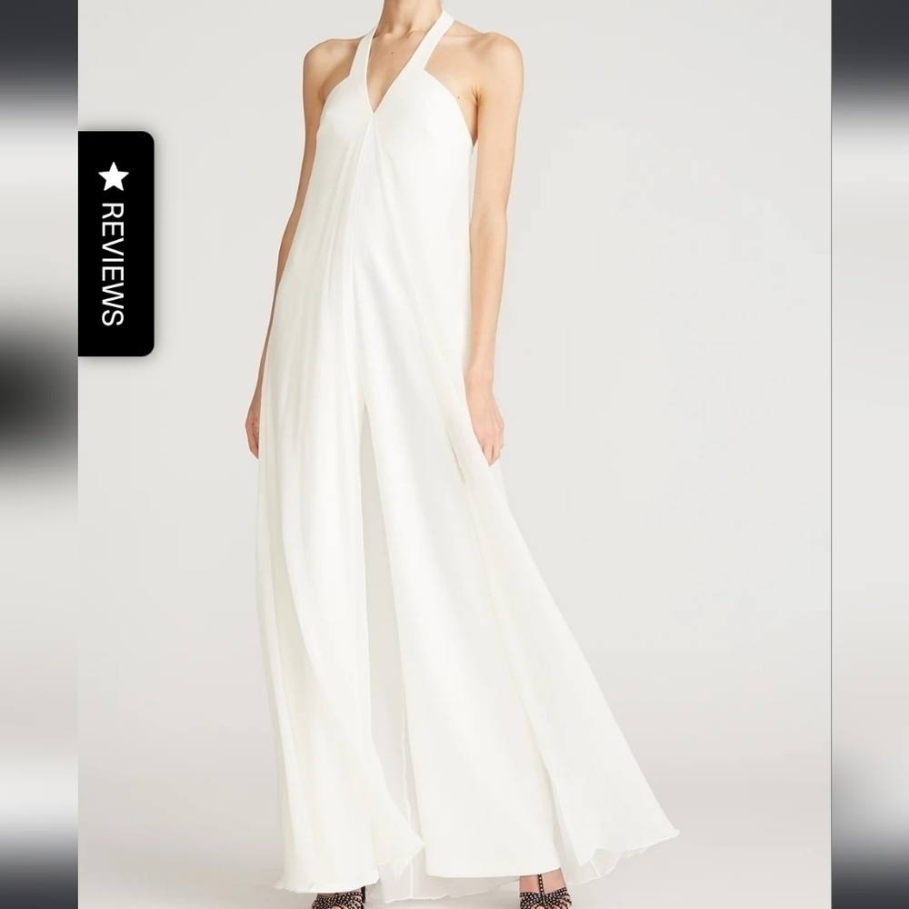 HALSTON Ori Crepe/Chiffon Halter Wideleg Jumpsuit NWT